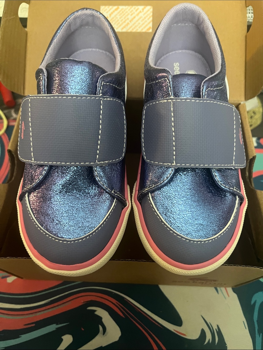 See Kai Run Toni, Metallic Purple and Pink Hook-and-Loop Kids Sneakers